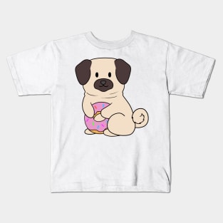 Pink Doughnut Pug Kids T-Shirt